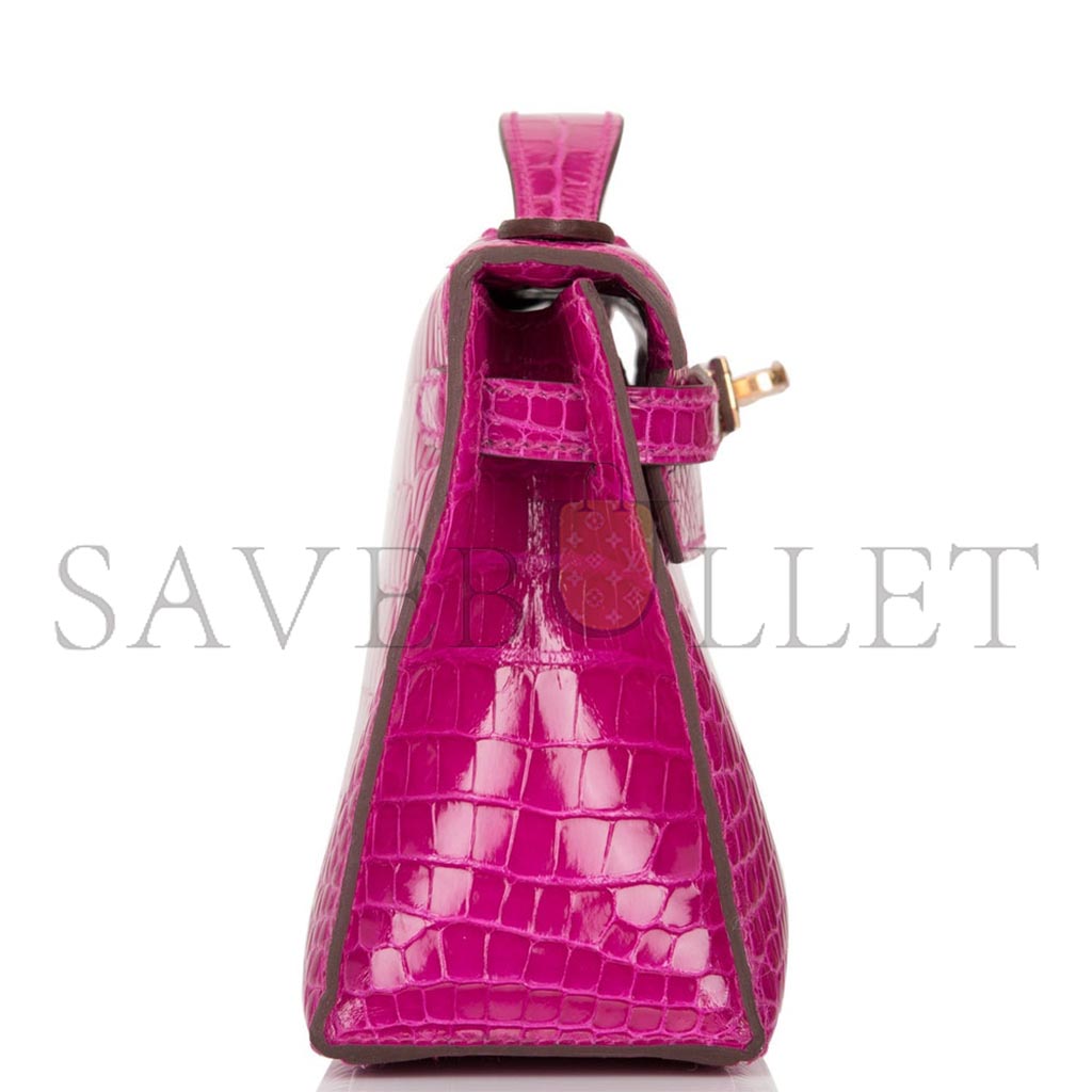 H**mes master rose scheherazade shiny alligator mini kelly pochette gold hardware (22*14*7cm)